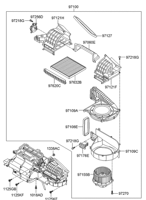 2011 Hyundai Genesis Coupe Blower Unit Diagram for 97100-2M000