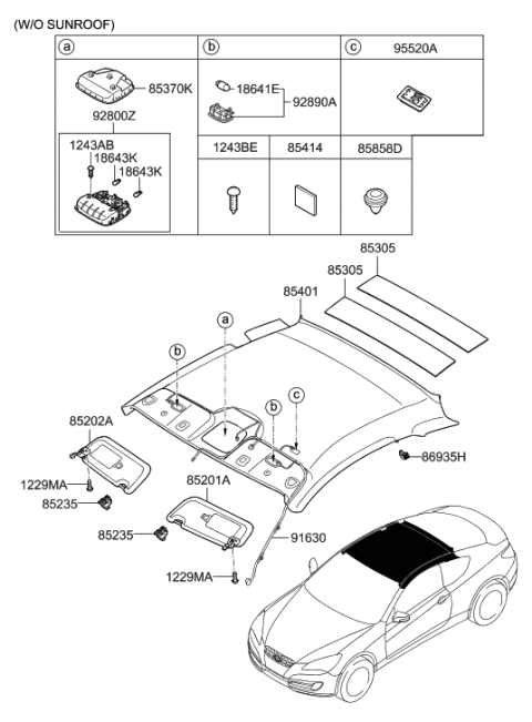 2008 Hyundai Genesis Coupe Sunvisor & Head Lining Diagram 1