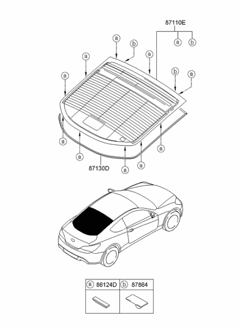 2008 Hyundai Genesis Coupe Rear Window Glass & Moulding Diagram