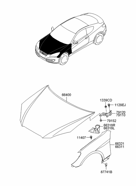 2008 Hyundai Genesis Coupe Fender & Hood Panel Diagram