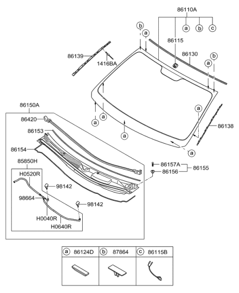 2011 Hyundai Genesis Coupe Windshield Glass Diagram