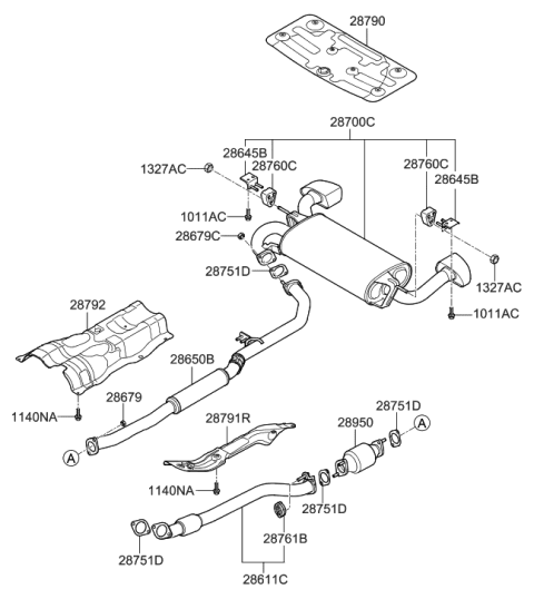 2008 Hyundai Genesis Coupe Catalytic Converter Assembly, Left Diagram for 28950-3CZG0