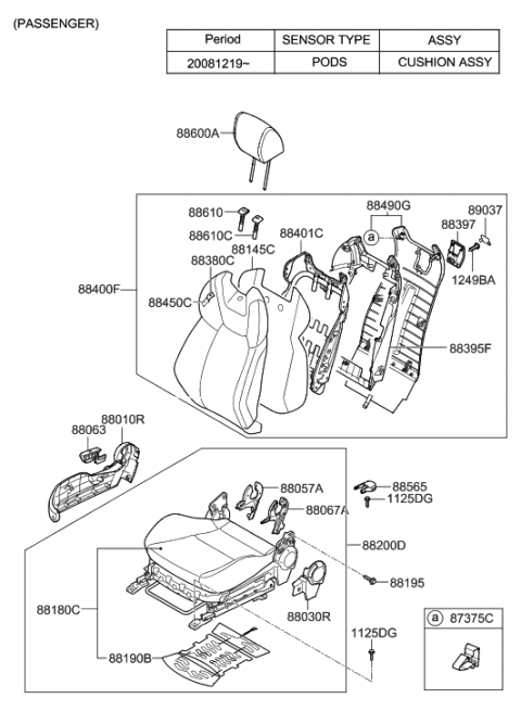 2008 Hyundai Genesis Coupe Front Passenge Side Seat Cushion Covering Diagram for 88260-2M150-MAI