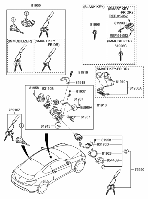 2008 Hyundai Genesis Coupe Key & Cylinder Set Diagram