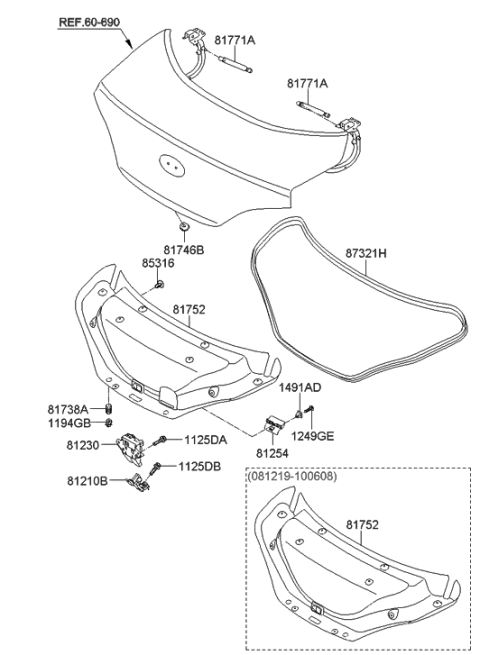 2010 Hyundai Genesis Coupe Trunk Lid Trim Diagram