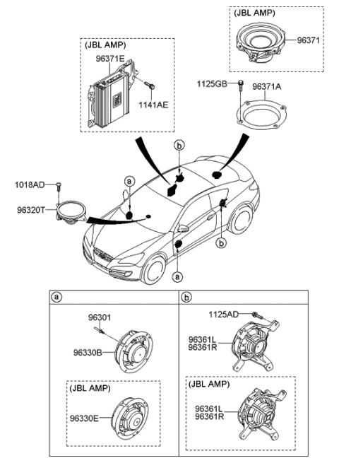 2011 Hyundai Genesis Coupe Quarter Panel Speaker Assembly,Left Diagram for 96330-2M100