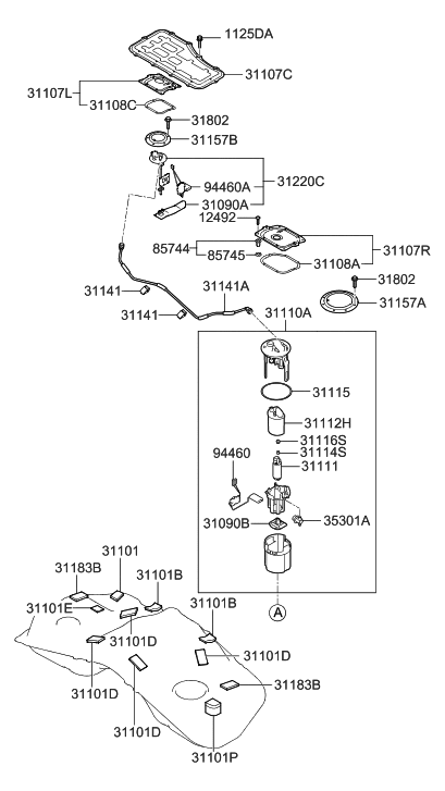 2008 Hyundai Genesis Coupe Fuel Pump Sender Assembly Diagram for 94460-2M000