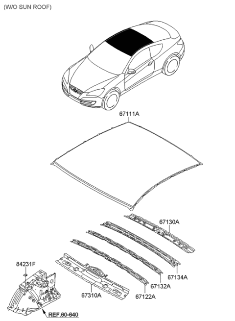 2012 Hyundai Genesis Coupe Rail Assembly-Roof Front Diagram for 67121-2M000