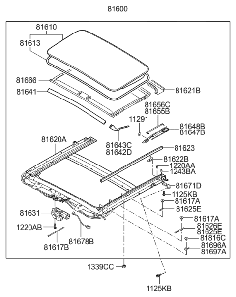 2010 Hyundai Genesis Coupe Weatherstrip-Sunroof Glass Diagram for 81613-2M000