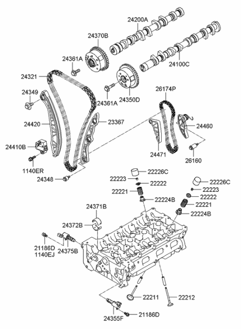 2008 Hyundai Genesis Coupe Valve-Exhaust Diagram for 22212-2C400