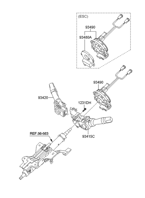 2008 Hyundai Genesis Coupe Supplemental Restraint System-Clockspring Diagram for 93490-2M160