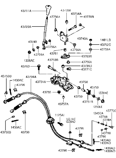 1994 Hyundai Excel Shift Lever Control (MTM) Diagram