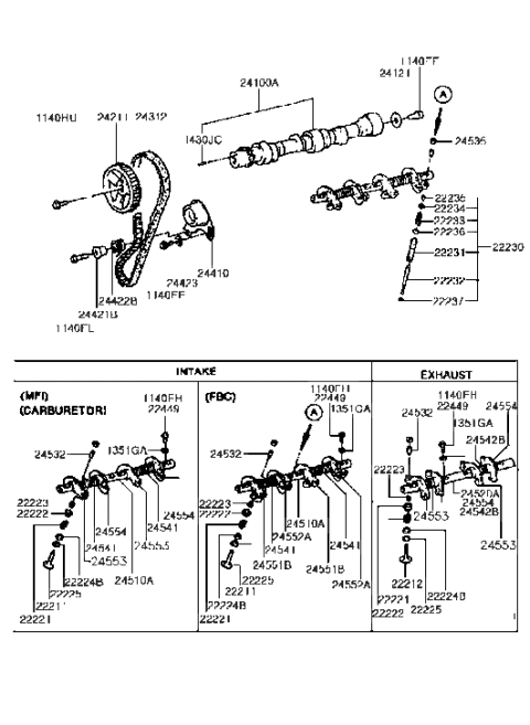 1994 Hyundai Excel Rocker Arm C Diagram for 24553-24300