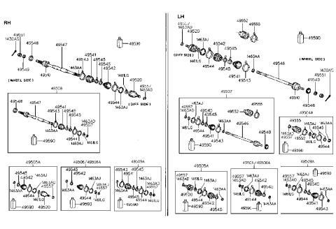 1992 Hyundai Excel Boot Kit-Front Axle Differential Side Diagram for 49506-24A01