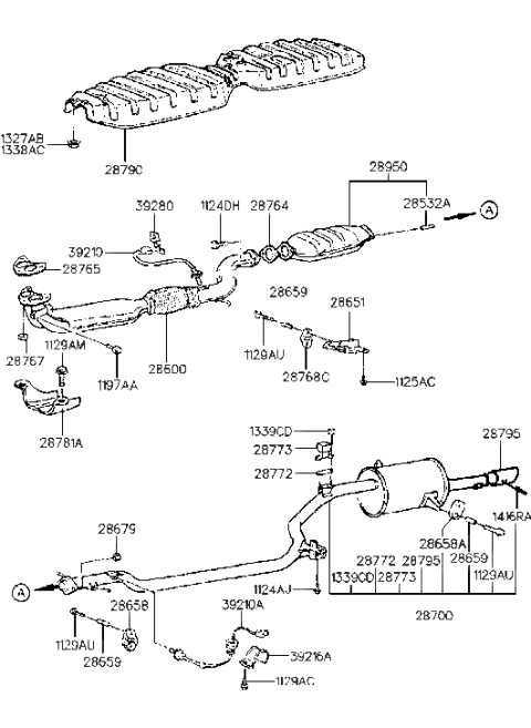 1993 Hyundai Excel Muffler & Exhaust Pipe Diagram