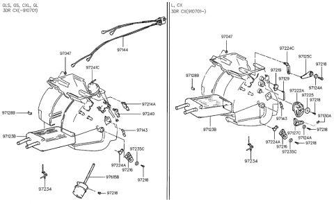 1991 Hyundai Excel Clamp-Heater Core Mounting Diagram for 97234-24000