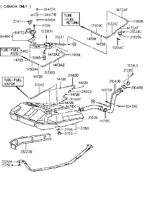 1992 Hyundai Excel Tank-Fuel Diagram 1