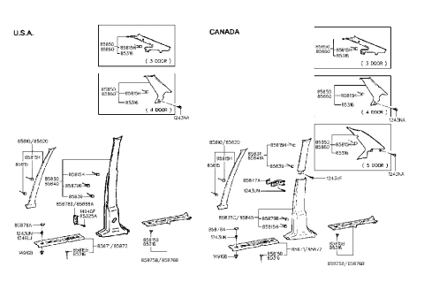 1991 Hyundai Excel Trim Assembly-Rear Pillar LH Diagram for 85850-24200-AU