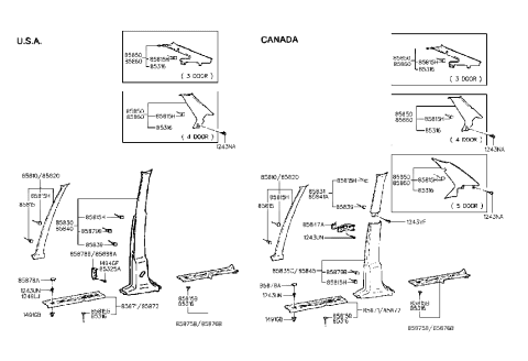 1991 Hyundai Excel Interior Side Trim Diagram 1