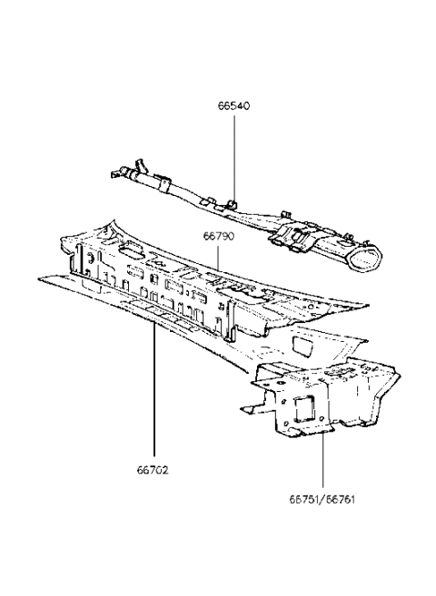 1993 Hyundai Excel Panel Assembly-Cowl Side Upper,RH Diagram for 66761-24100