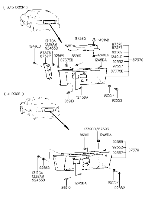 1991 Hyundai Excel Moulding-Back Panel Diagram for 87370-24001