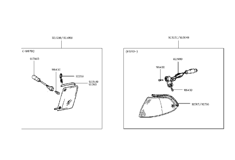 1992 Hyundai Excel Front Combination Lamp Bulb Holder Assembly Diagram for 92390-24350