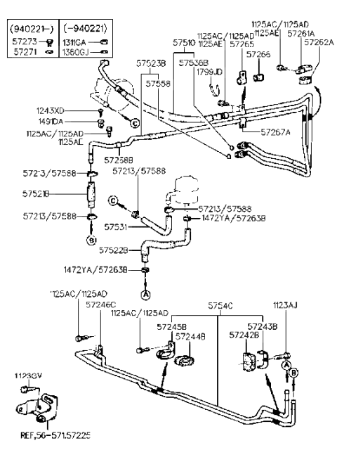 1994 Hyundai Excel Power Steering Hose & Bracket Diagram