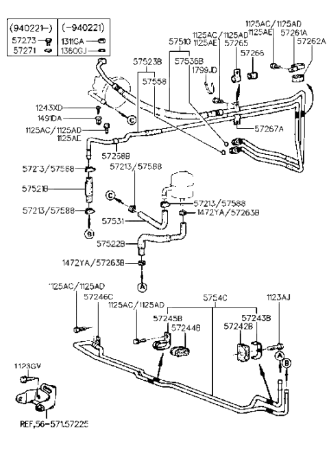 1993 Hyundai Excel Tube-Return Diagram for 57522-24010