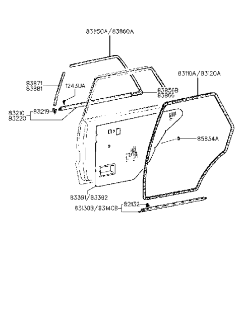 2020 Hyundai Veloster Weatherstrip Assembly-Rear Door Opening,LH Diagram for 83110-24010-FD