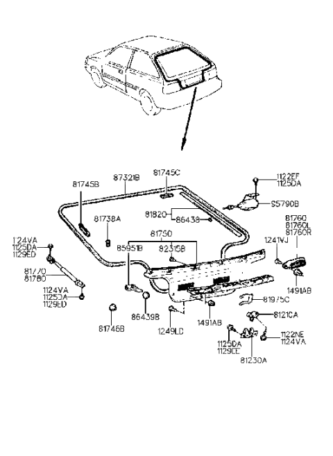 1990 Hyundai Excel Panel Assembly-Tail Gate Trim Diagram for 81750-24210-AQ