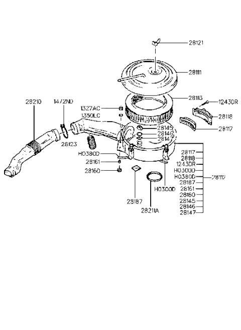 1990 Hyundai Excel Hose-Air Intake Diagram for 28138-24500