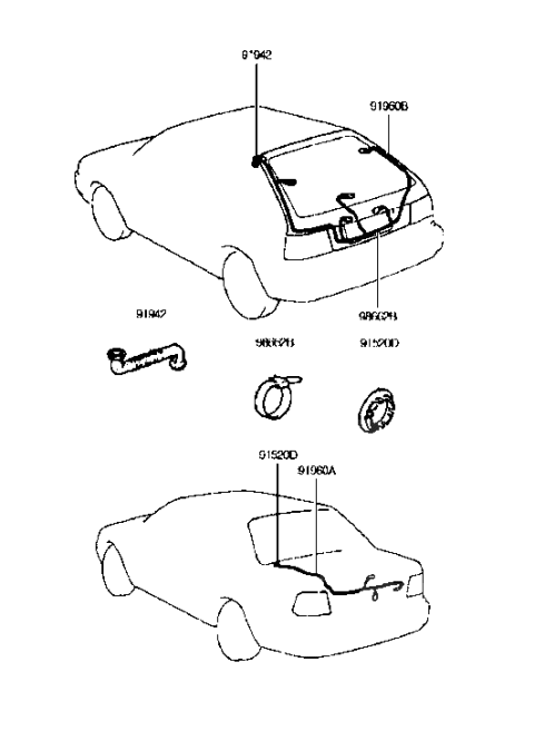 1991 Hyundai Excel Wiring Assembly-Trunk Lid Diagram for 91960-24200