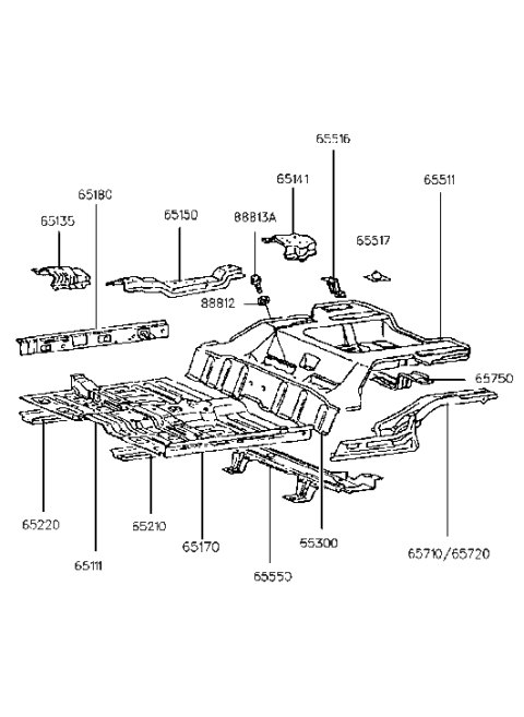 1991 Hyundai Excel Member Assembly-Rear Floor Side,LH Diagram for 65710-24250-D