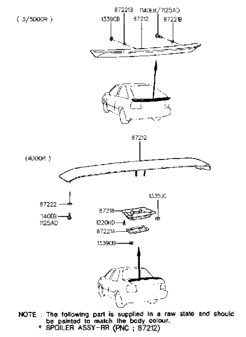 1992 Hyundai Excel Lip Spoiler Assembly Diagram for 87221-24100