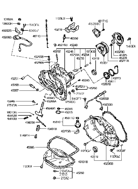 1994 Hyundai Excel Transaxle Mounting Bracket Assembly Diagram for 45210-36503