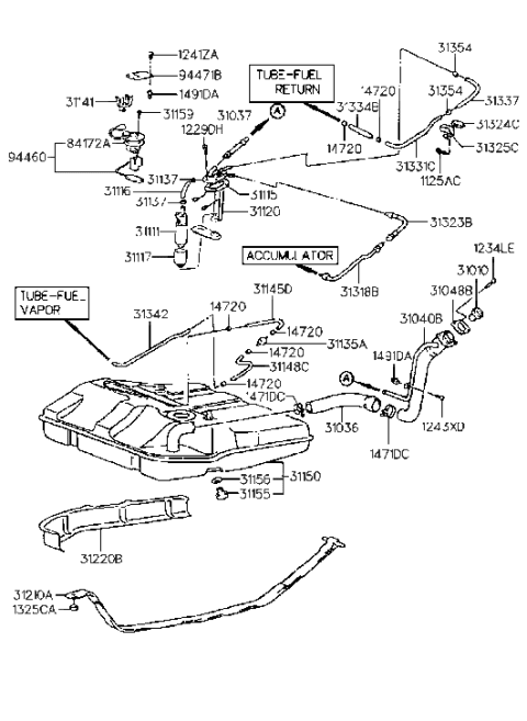 1991 Hyundai Excel Hose-Fuel Pump Diagram for 31116-33000