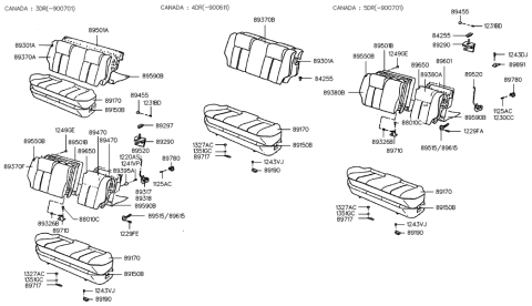 1990 Hyundai Excel Rear Right-Hand Seat Back Covering Diagram for 89670-24031-FAH