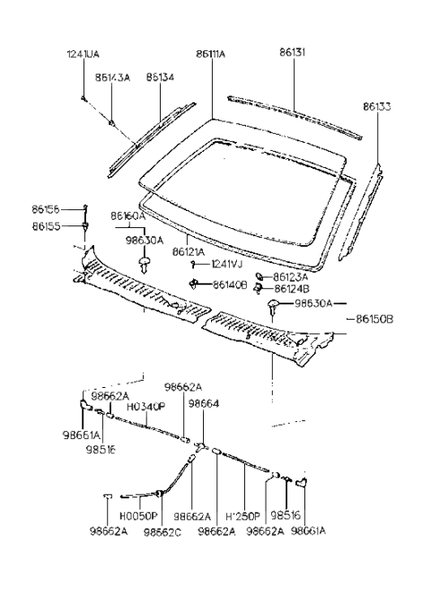 1991 Hyundai Excel Windshield Glass Assembly Diagram for 86111-24150