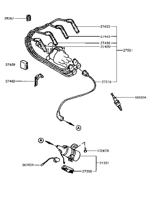 1994 Hyundai Excel Spark Plug & Cable Diagram 1