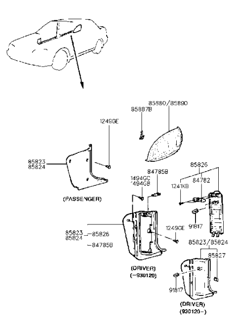 1990 Hyundai Excel Interior Side Trim Diagram 1