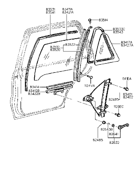 1992 Hyundai Excel Glass-Rear Door Fixed,RH Diagram for 83427-24000