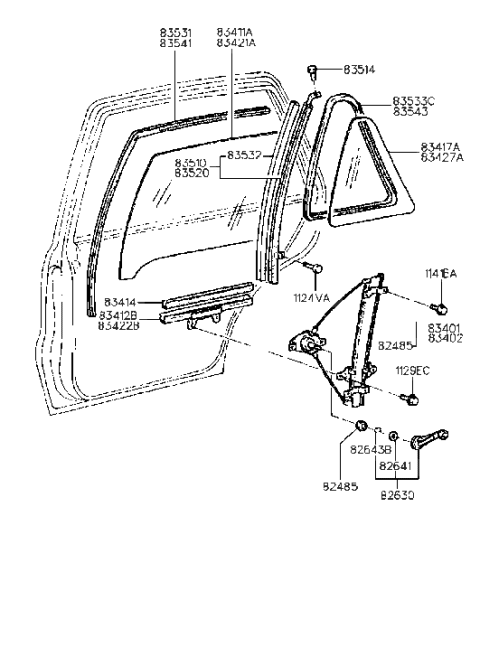 1992 Hyundai Excel Glass-Rear Door Fixed,LH Diagram for 83417-24000