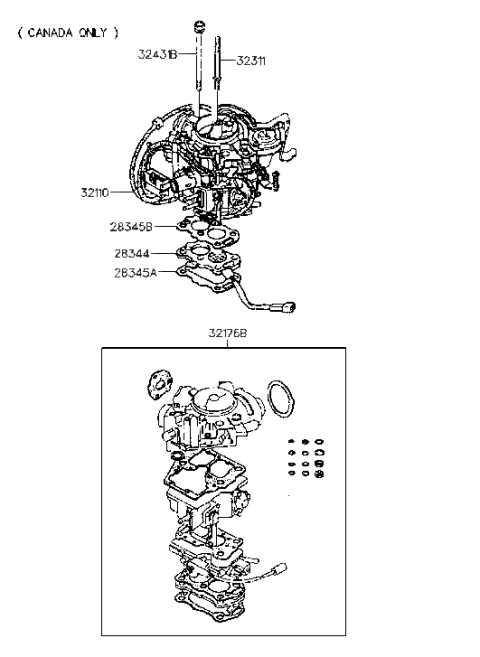 1990 Hyundai Excel Gasket Kit-Carburetor Diagram for 32176-24C10