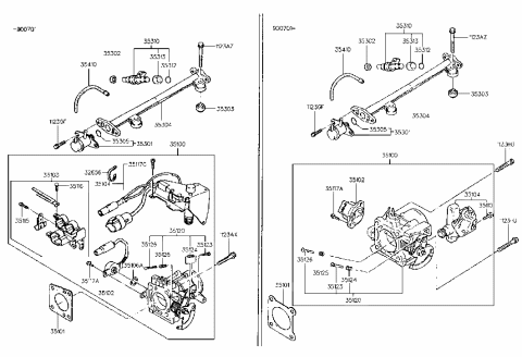 1990 Hyundai Excel Throttle Body & Injector Diagram