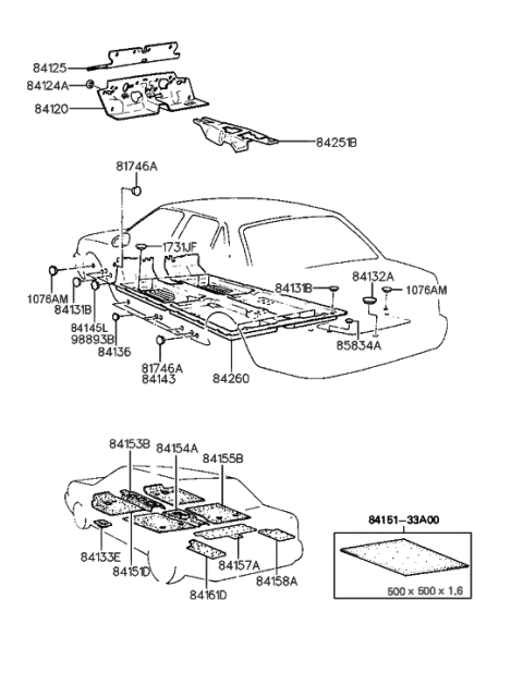 1993 Hyundai Excel Isolation Pad & Floor Covering Diagram