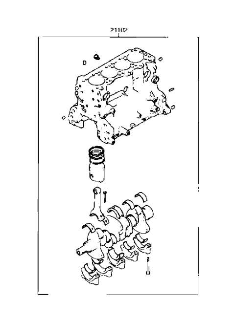 1991 Hyundai Excel Engine Assembly-Short Diagram for 21102-24B00