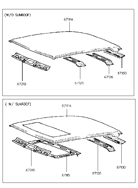 1993 Hyundai Excel Rail-Roof Center Diagram for 67120-24000