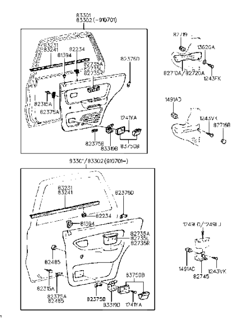 1993 Hyundai Excel Rear Door Trim Diagram