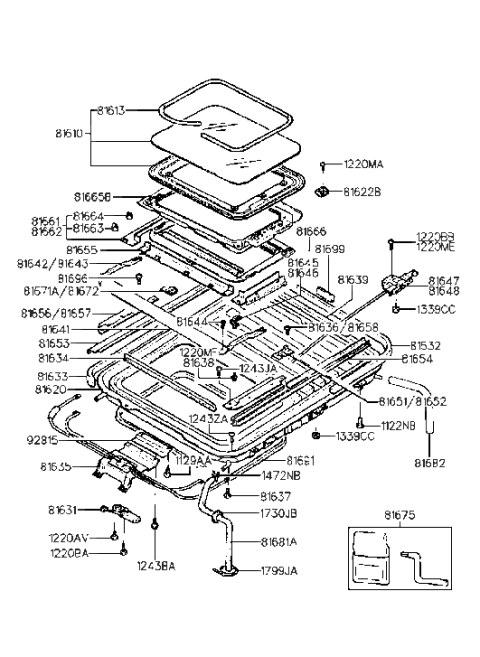 1994 Hyundai Excel Sunshade Assembly-Sunroof Diagram for 81666-24100-AV