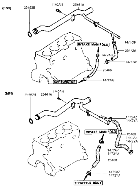 1992 Hyundai Excel Coolant Hose & Pipe Diagram